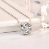 925 Silver Zircon Pendant Necklace Rose Rhinestone Chain