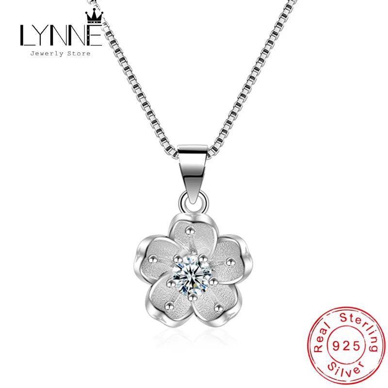 Zircon CZ Sakura Pendant Necklace 925 Sterling Silver