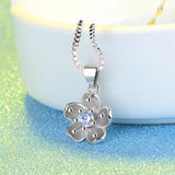 Zircon CZ Sakura Pendant Necklace 925 Sterling Silver