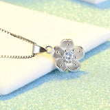 Zircon CZ Sakura Pendant Necklace 925 Sterling Silver