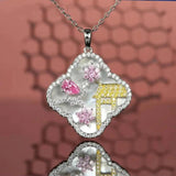 S925 Silver Necklace Shell Carved Landscape Zircon Stone Retro Choker