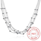 925 Silver 18'' Five Lines Beads Snake Chain Charm Balls Multilayer Necklaces