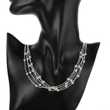 925 Silver 18'' Five Lines Beads Snake Chain Charm Balls Multilayer Necklaces