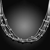 925 Silver 18'' Five Lines Beads Snake Chain Charm Balls Multilayer Necklaces