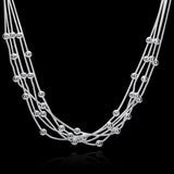 925 Silver 18'' Five Lines Beads Snake Chain Charm Balls Multilayer Necklaces