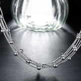 925 Silver 18'' Five Lines Beads Snake Chain Charm Balls Multilayer Necklaces