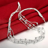 925 Silver 18'' Five Lines Beads Snake Chain Charm Balls Multilayer Necklaces