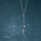 925 Silver CZ Cross Pendant Short Necklace Gift Girls