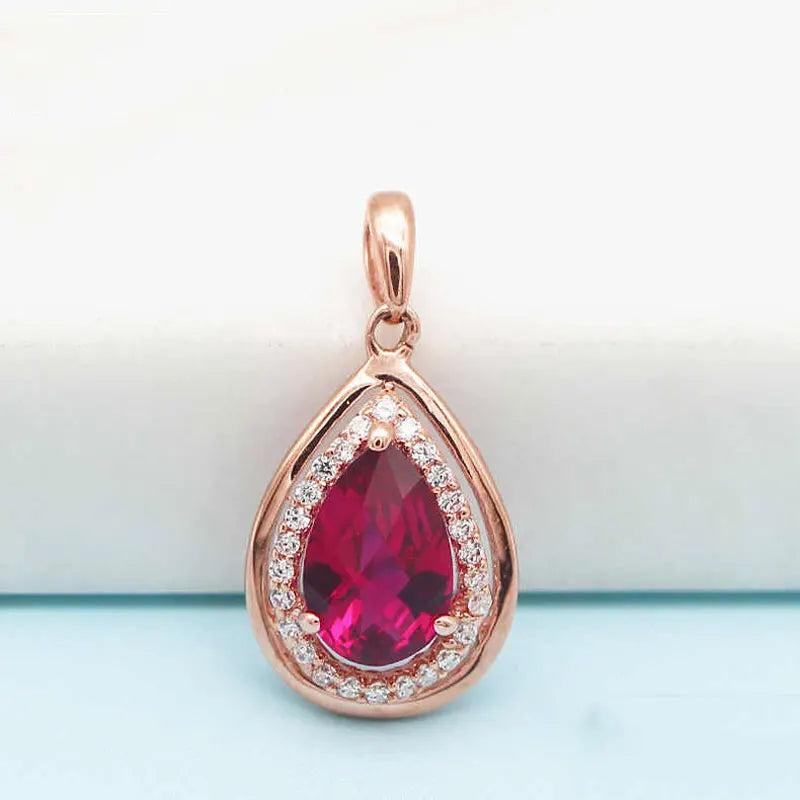 14K Rose Gold Ruby Water Drop Pendant Necklace