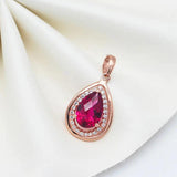14K Rose Gold Ruby Water Drop Pendant Necklace