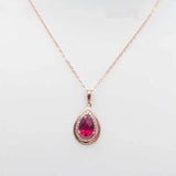 14K Rose Gold Ruby Water Drop Pendant Necklace