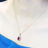 14K Rose Gold Ruby Water Drop Pendant Necklace