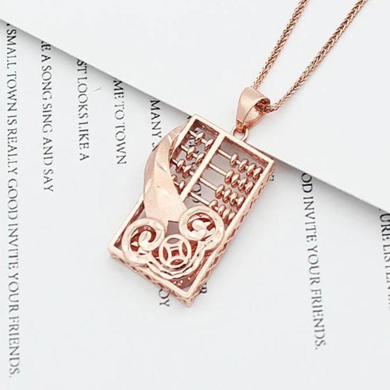 Purple Abacus Copper Coin Pendant 14K Rose Necklace for Women