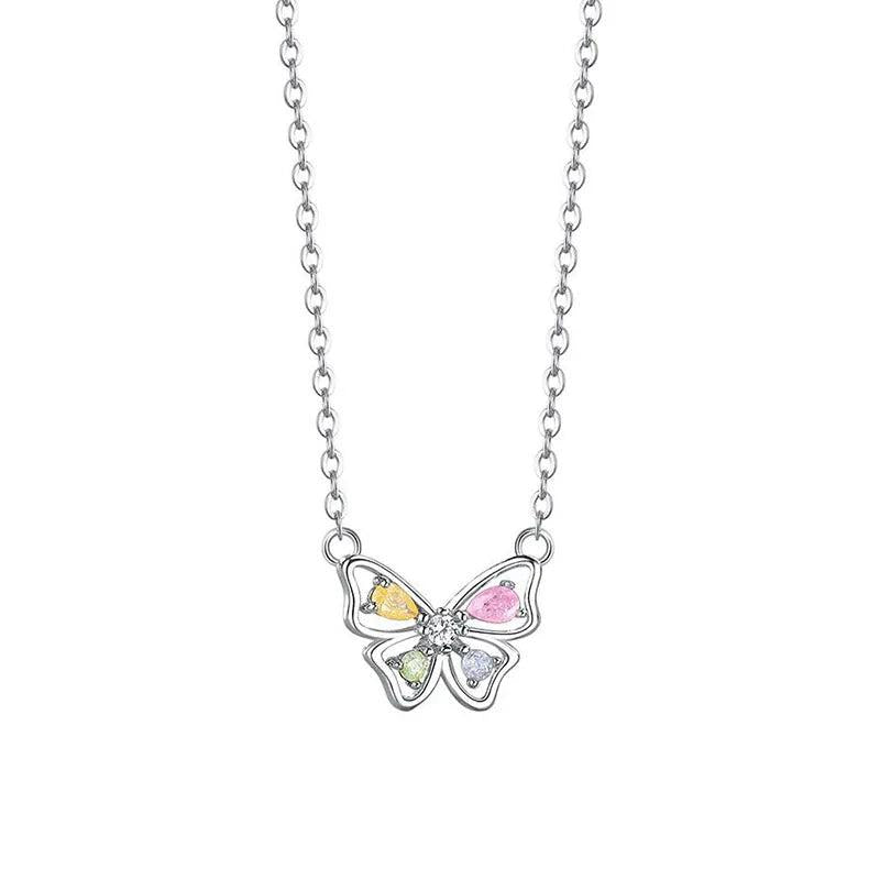 925 Silver Zircon Butterflies Choker Necklace Women Classic Jewelry