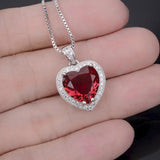 925 Silver Heart Shape Ruby Zircon Pendant for Women