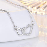 925 Silver Double Heart Zircon Pendant Necklace Rose Rhinestone Chain