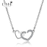 925 Silver Double Heart Zircon Pendant Necklace Rose Rhinestone Chain