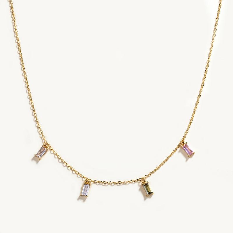 925 Silver Square Zircon Diamond Chain Necklace for Women