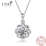 Flower Rhinestone CZ Pendant Necklace 925 Sterling Silver Zircon Charm