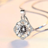 Flower Rhinestone CZ Pendant Necklace 925 Sterling Silver Zircon Charm