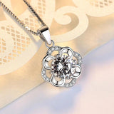 Flower Rhinestone CZ Pendant Necklace 925 Sterling Silver Zircon Charm