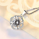 Flower Rhinestone CZ Pendant Necklace 925 Sterling Silver Zircon Charm