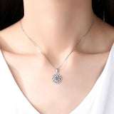 Flower Rhinestone CZ Pendant Necklace 925 Sterling Silver Zircon Charm