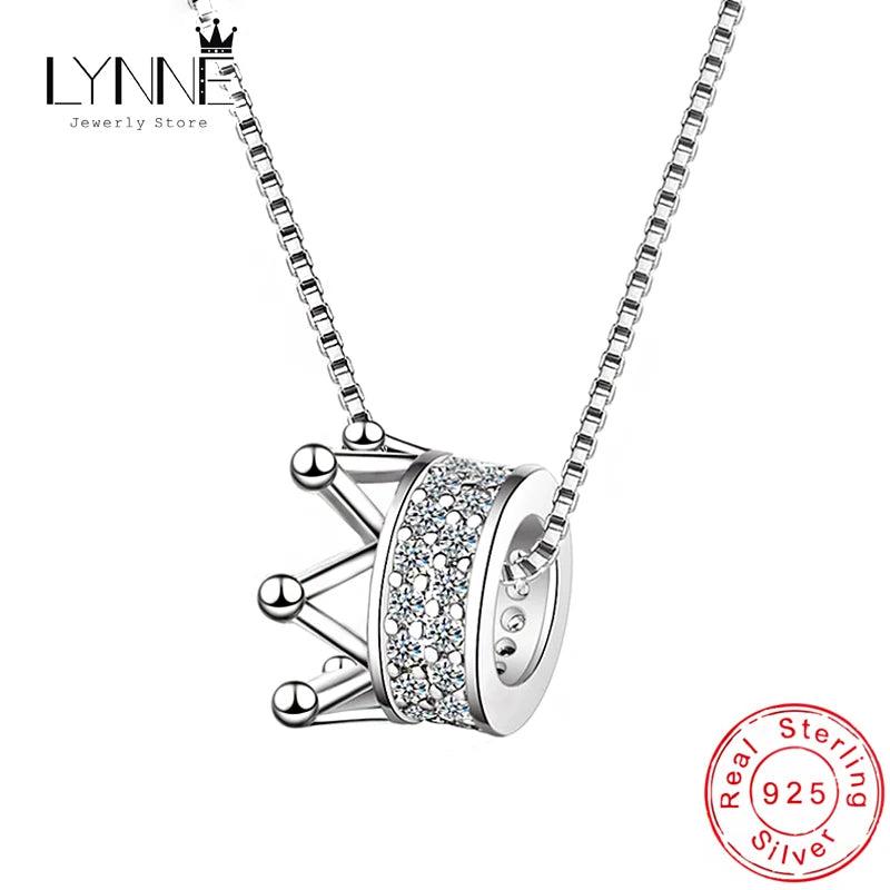 925 Silver Crown CZ Pendant Necklace Rhinestone Charm Women Jewelry Gift