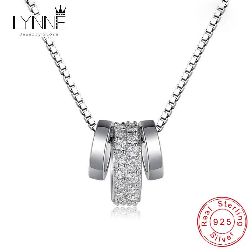 Rotatable Round CZ Pendant Necklace 925 Sterling Silver Rhinestone Circle