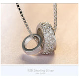 Rotatable Round CZ Pendant Necklace 925 Sterling Silver Rhinestone Circle