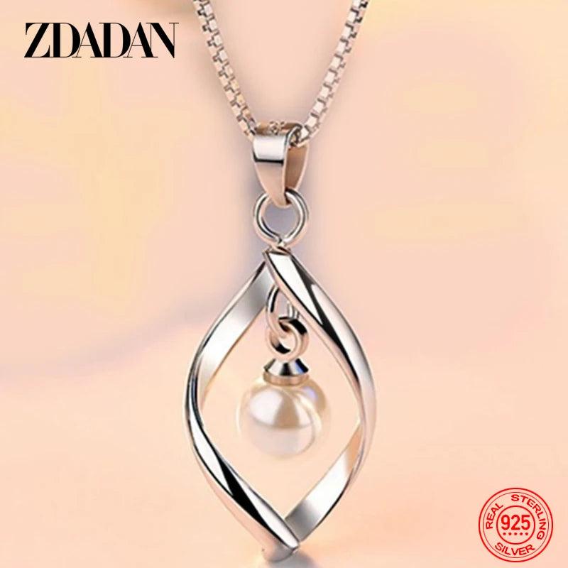 925 Silver Twisted Pearl Pendant Necklace for Women