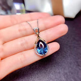 Water Drop Gemstone Real Silver Pendant Necklace