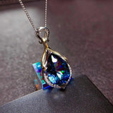 Water Drop Gemstone Real Silver Pendant Necklace