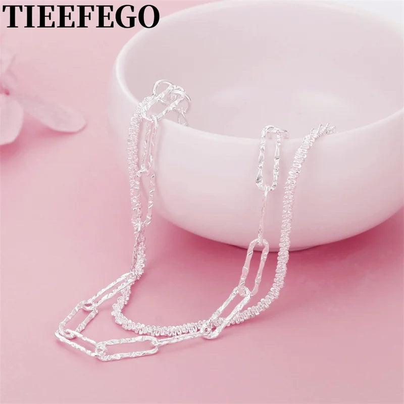 925 Silver Double Geometric Chain Necklaces for Women