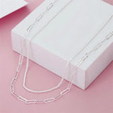 925 Silver Double Geometric Chain Necklaces for Women
