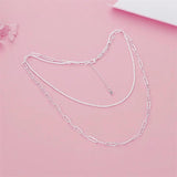 925 Silver Double Geometric Chain Necklaces for Women