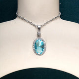 Silver 925 Oval Aquamarine Pendant Necklace for Women