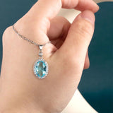 Silver 925 Oval Aquamarine Pendant Necklace for Women