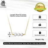925 Sterling Silver Pearl Necklace with 3 Pieces Baroque Pearl