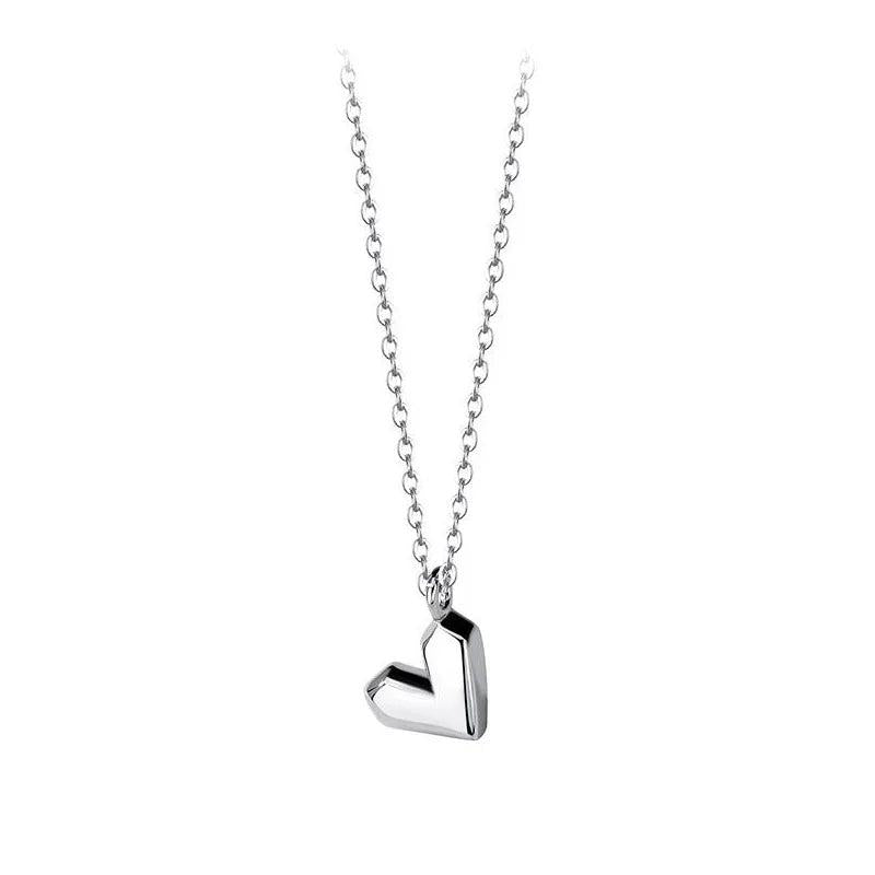 TrustDavis 925 Silver Geometric Heart Necklace For Women Fine Jewelry LB058