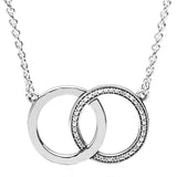 925 Silver Double Hoop T-bar Heart Two-tone Circle Daisy Necklace