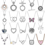 925 Silver Double Hoop T-bar Heart Two-tone Circle Daisy Necklace