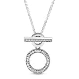 925 Silver Double Hoop T-bar Heart Two-tone Circle Daisy Necklace
