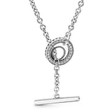 925 Silver Double Hoop T-bar Heart Two-tone Circle Daisy Necklace