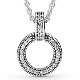 925 Silver Double Hoop T-bar Heart Two-tone Circle Daisy Necklace