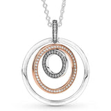 925 Silver Double Hoop T-bar Heart Two-tone Circle Daisy Necklace