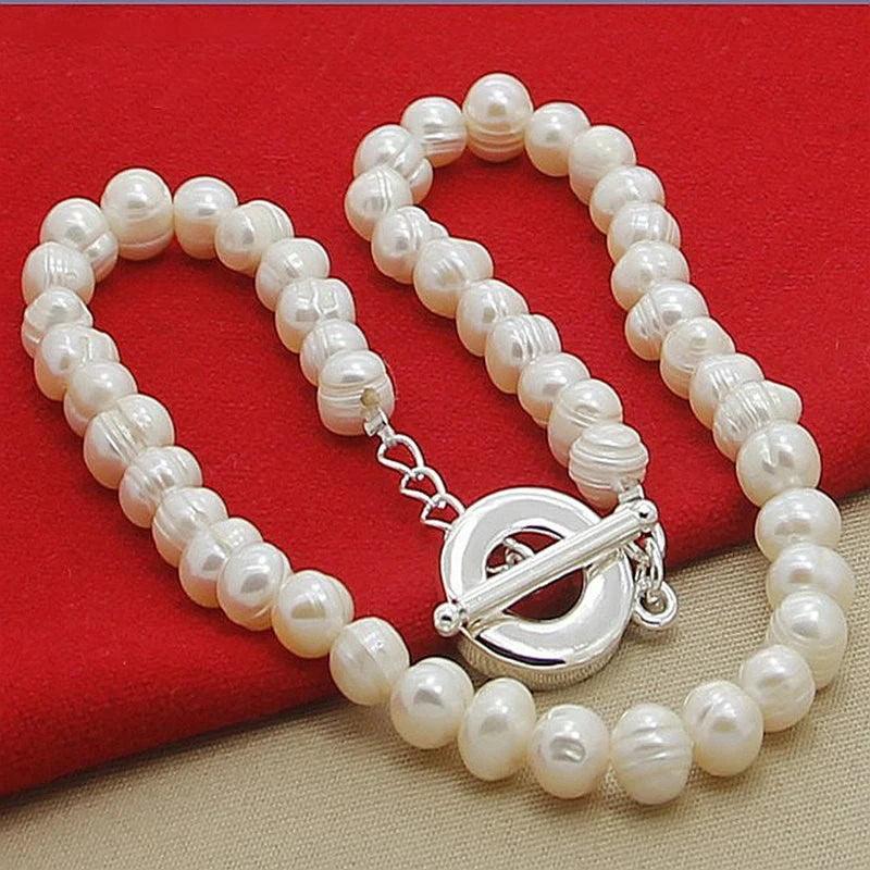 8mm Natural Pearl Necklace 925 Silver Women Wedding Jewelry