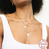 925 Silver Necklace Geometric Zircon Round Pendant
