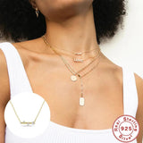 925 Silver Necklace Geometric Zircon Round Pendant