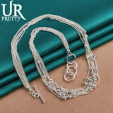 925 Silver 18in 6-Line Light Beads Necklace Party Wedding Charm Jewelry Gift